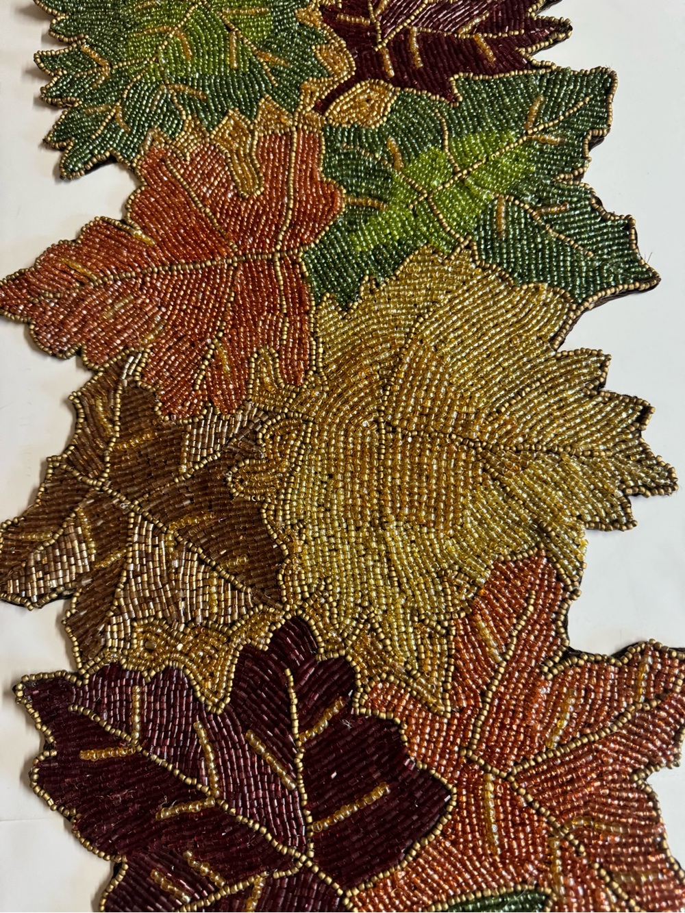 Pier 1 Imports Discontinued Heavily Beaded Green/Plum/Brown/Orange Table Runner - Picture 4 of 12